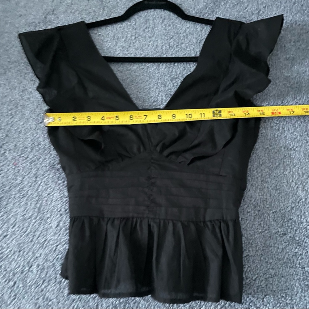 H&M Peplum Blouse  Black Ruffled V-Neck - Women's Size 2 - Picture 5 of 9